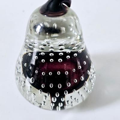 Murano Glass Paper Weight Aubergine Pear Controlled Bubble