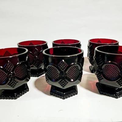 Set of Six Avon RubyRed Glasses in 1880s style, vintage colored glass