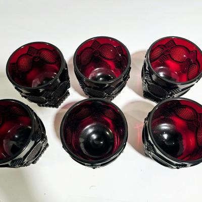 Set of Six Avon RubyRed Glasses in 1880s style, vintage colored glass