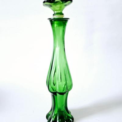 Avon Mid Century Green Glass Perfume Bottle /Decanter