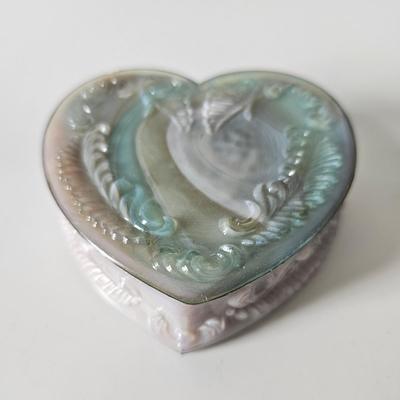 White & Green Swirl Heart Box