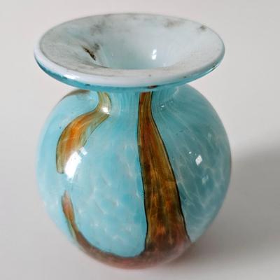 Mdina 'Tiger' Maltese Blue & Brown small Vase or oil/perfume bottle
