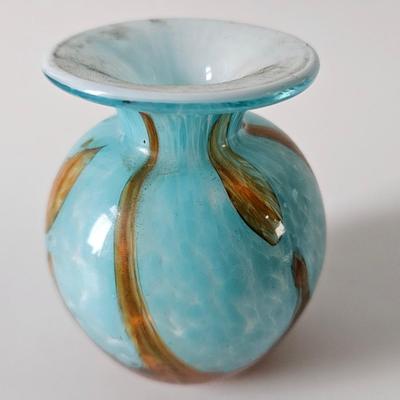 Mdina 'Tiger' Maltese Blue & Brown small Vase or oil/perfume bottle