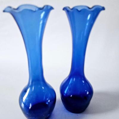 Antique Victorian Cobalt Blue Vases Pair