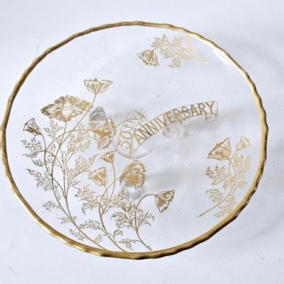 Vintage Silvercity Glass 22k Gold On Crystal 50th Anniversary Dish