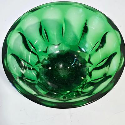 Sale Photo Thumbnail #761: Vintage Indiana Green Glass Bowl- Thumbprint Design