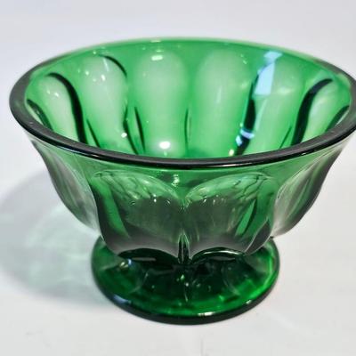 Sale Photo Thumbnail #760: Vintage Indiana Green Glass Bowl- Thumbprint Design