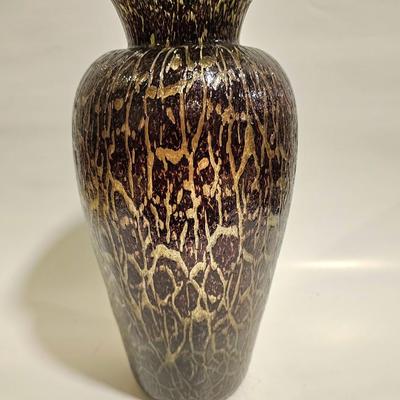 (In the Style of) Durand Black and Gold Crackle Glass Vase