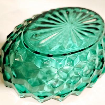 Sale Photo Thumbnail #779: Beautiful pop of color cut glass dish.