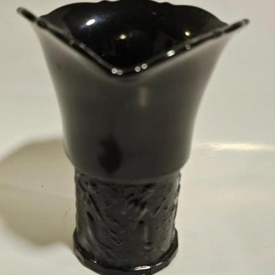 Sale Photo Thumbnail #783: Beautiful dark black vase with pressed glass design