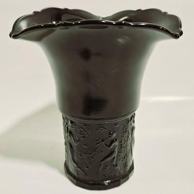 Sale Photo Thumbnail #780: Beautiful dark black vase with pressed glass design