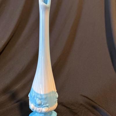 Fenton baby blue and white glass vase vintage with floral raised details