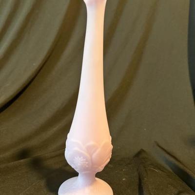 Sale Photo Thumbnail #886: Fenton art glass lavender light purple satin Raised Water Lilly bud vase. Fenton item number 8456 BA. Made in 1978 To 1982 Approximately 10â€ tall . No chips or cracks.