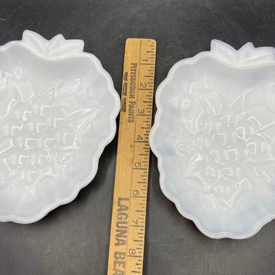2 Strawberry-Shaped Milk Glass Serving Dishes