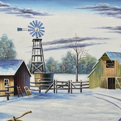 Unframed Original Oil on Canvas Farm Landscape D. Gardner