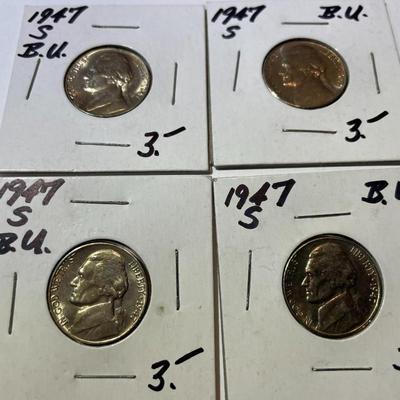 (4) 1947-S UNCIRCULATED CONDITION JEFFERSON NICKEL COINS AS PICTURED.