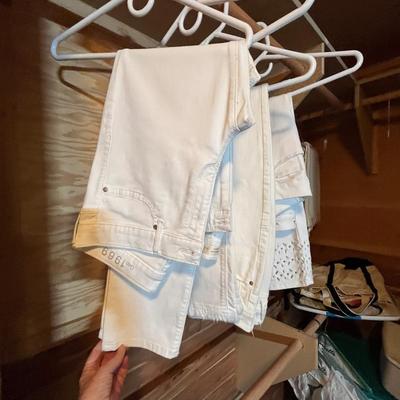 Lot of white canvas jeans