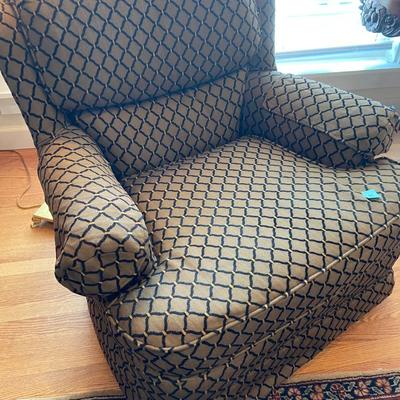 Brown and Black Quatrefoil Chair and Ottoman