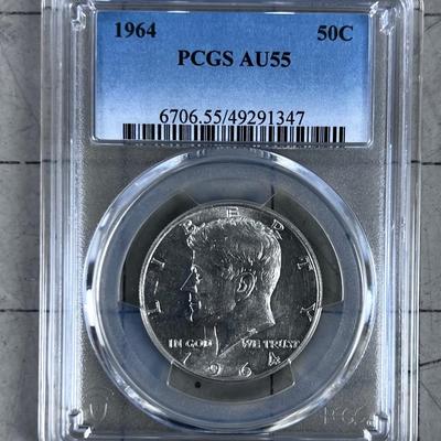 1964 Fifty Cent Piece 90% Silver PCGS AU55 Grading 