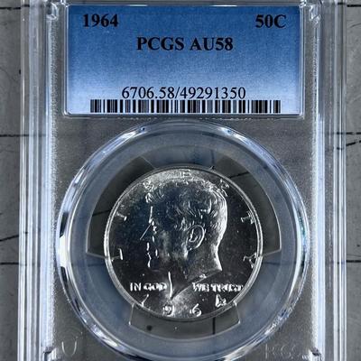 1964 Fifty Cent Piece 90% Silver PCGS AU58 Grading