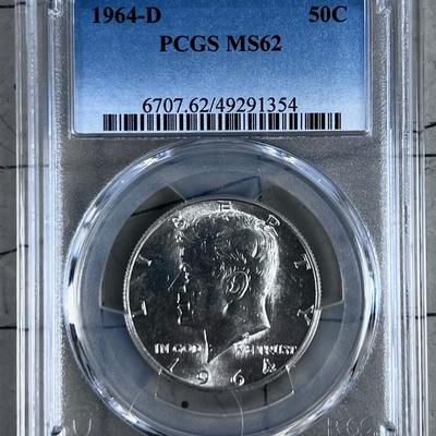 1964 D Fifty Dent Piece 90% Silver PCGS MS62 Grading 