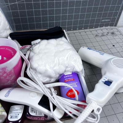Bathroom Tray: Mixed Lot Dryer, Lotion, Candle ETC.