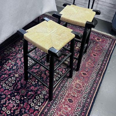 Pair of Bar Stools;  Rush Seat, Black