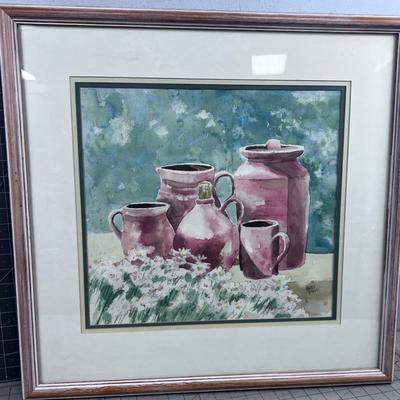Helen Paul Water Color, Crocks and Jugs, Framed Matted 