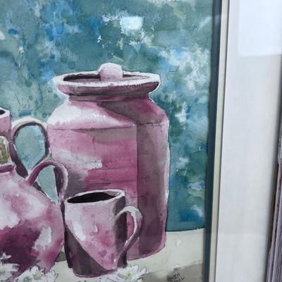 Helen Paul Water Color, Crocks and Jugs, Framed Matted 