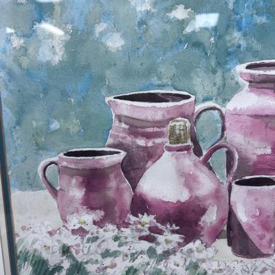 Helen Paul Water Color, Crocks and Jugs, Framed Matted 