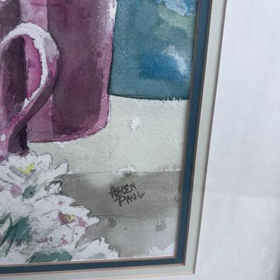 Helen Paul Water Color, Crocks and Jugs, Framed Matted 