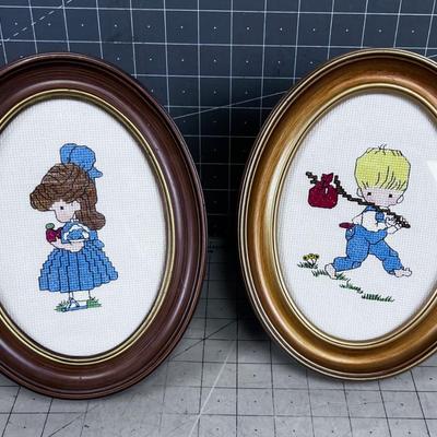 Cross Stitch Oval Frame of Precious Moments HAND CRAFTED 
