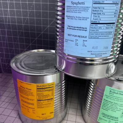 (6) No. 10 Can FOOD STORAGE Oats, Bean, Spaghetti , Flour