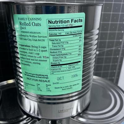 (6) No. 10 Can FOOD STORAGE Oats, Spaghetti and CHOCOLATE MILK 