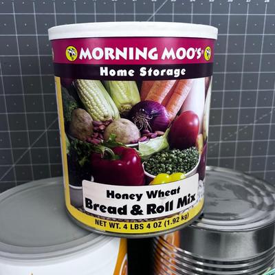 (6) No. 10 Can FOOD STORAGE Sugar, Bean, Oats, Lasagna, Bread Mix. 