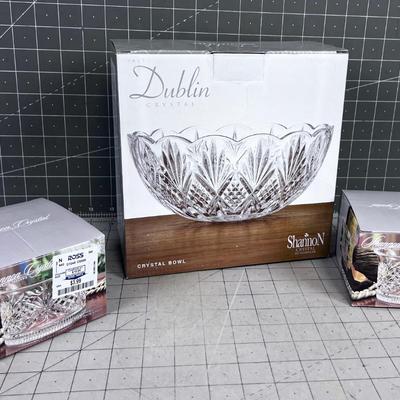 Dublin Fine Crystal Serving Bowl and Bottle Coaster 