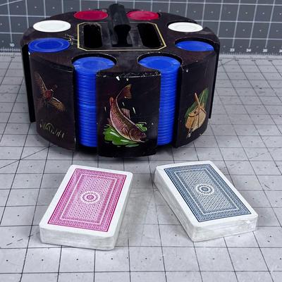 POKER Chip and Card Holder with OUTDOOR Decals COOL!!! 