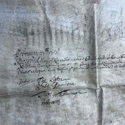 Antique Letter On Actual Calf Skin Dated 1713 from William Harper to CHRISTOPHER NICK-  AMAZING!! 
