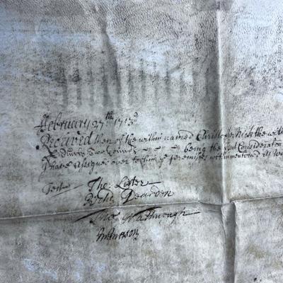 Antique Letter On Actual Calf Skin Dated 1713 from William Harper to CHRISTOPHER NICK-  AMAZING!! 