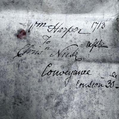 Antique Letter On Actual Calf Skin Dated 1713 from William Harper to CHRISTOPHER NICK-  AMAZING!! 