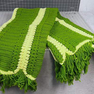 Green and Yellow Afghan - Hand Crafted/Crocheted with Yarn in the 80's! 