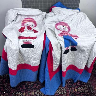 Matching Set of Twin QUILTS Raggedy Ann & Andy Hand Crafted. 
