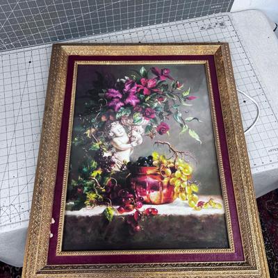 Home Interiors Art Print Framed under Glass, Cherub Floral Still Life