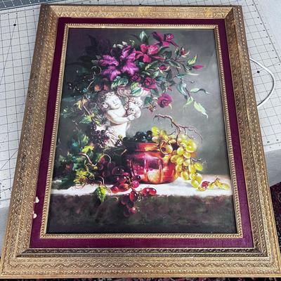 Home Interiors Art Print Framed under Glass, Cherub Floral Still Life