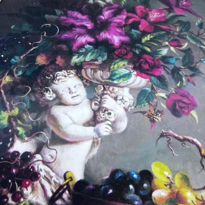 Home Interiors Art Print Framed under Glass, Cherub Floral Still Life