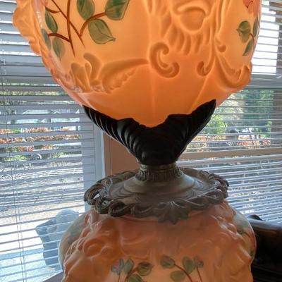 Antique Electrified Gone with the Wind Lamp with Lions and Rose Motif