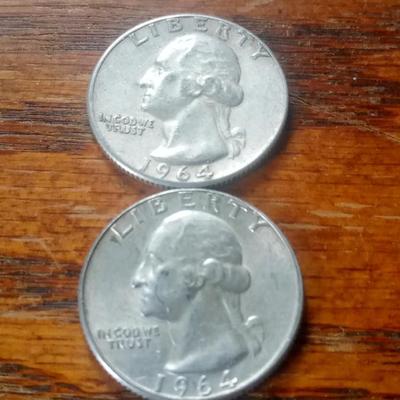 LOT 22 TWO SILVER WASHINGTON QUARTERS