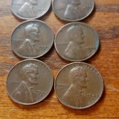 LOT 34 SIX DIFFERENT S MINT MARK LINCOLN CENTS