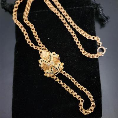 Antique Victorian Cannetille Locket and Chain 14K