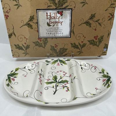 Holly Berry Divided Serving Dish Ceramic